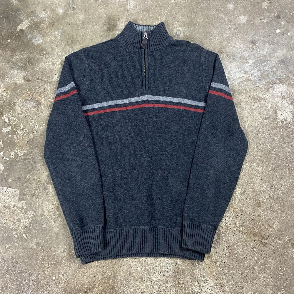 Vintage 90s Eddie Bauer 1/4 Zip Sweater Size Medium Gray Fleece Mock Pullover